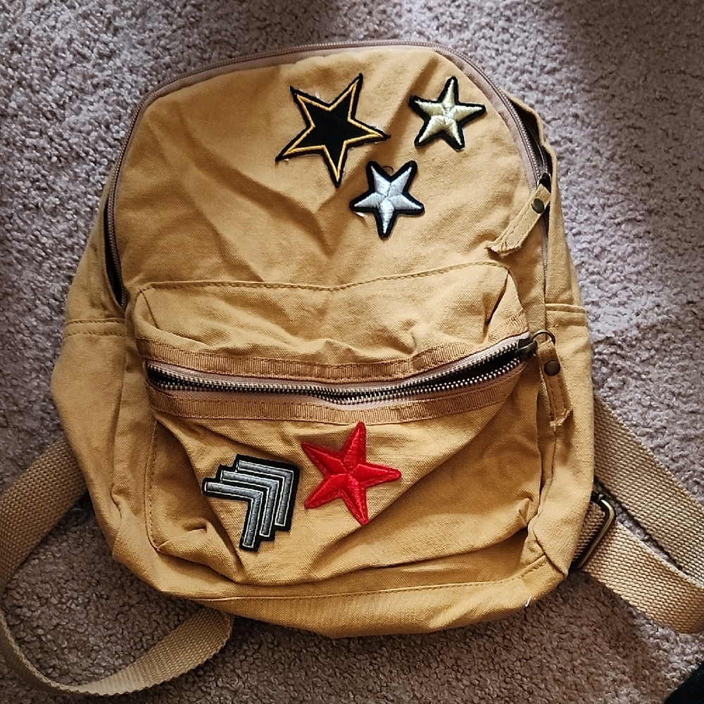 Stylish Tan Backpack with Star Patches